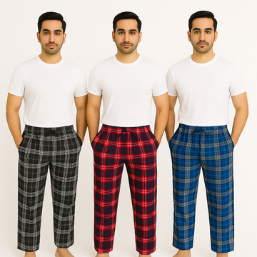 Pack of 3 Aero Deck Checkered Cotton Trouser – Random Colors