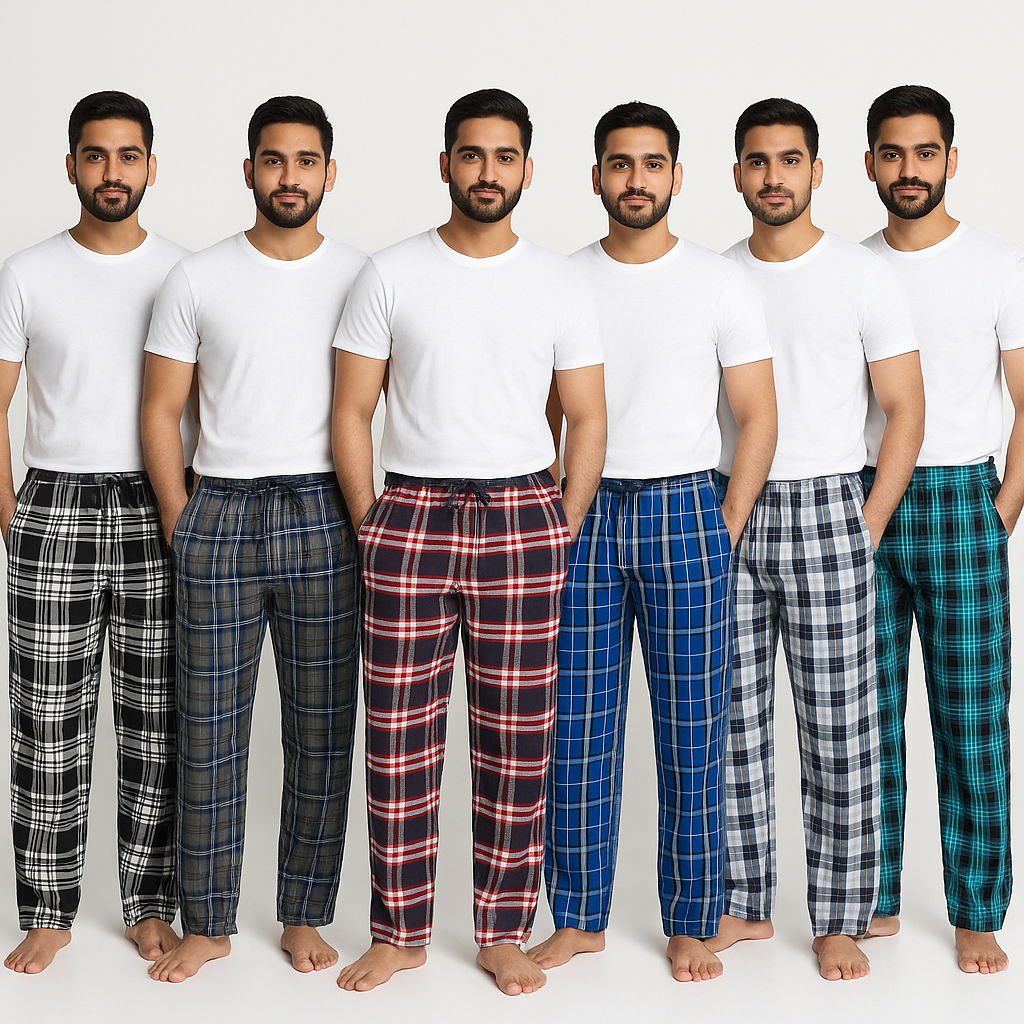 Pack of 6 Aero Deck Checkered Cotton Trouser – Random Colors