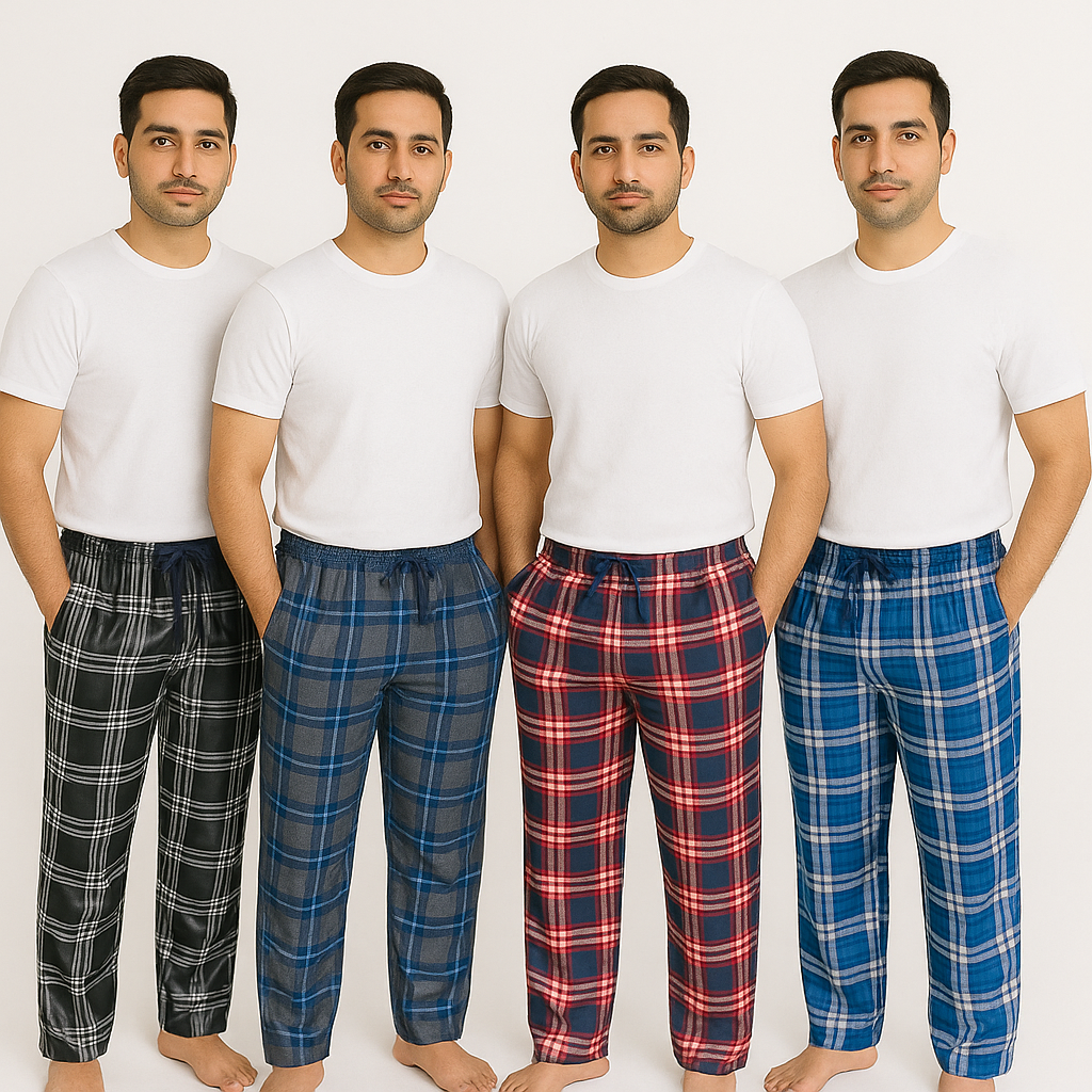Pack of 4 Aero Deck Checkered Cotton Trouser – Random Colors