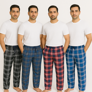 Pack of 4 Aero Deck Checkered Cotton Trouser – Random Colors