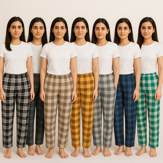 Pack of 7 Aero Deck Checkered Cotton Trouser For Her– Random Colors
