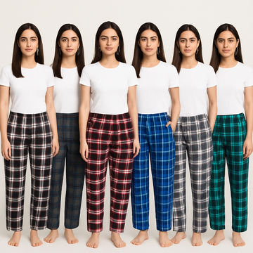 Pack of 5 Aero Deck Checkered Cotton Trouser For Her– Random Colors