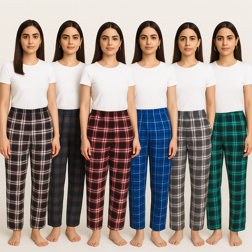 Pack of 6 Aero Deck Checkered Cotton Trouser For Her– Random Colors