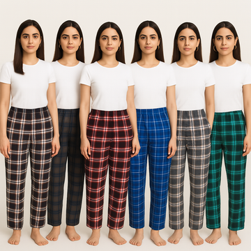 Pack of 6 Aero Deck Checkered Cotton Trouser For Her– Random Colors