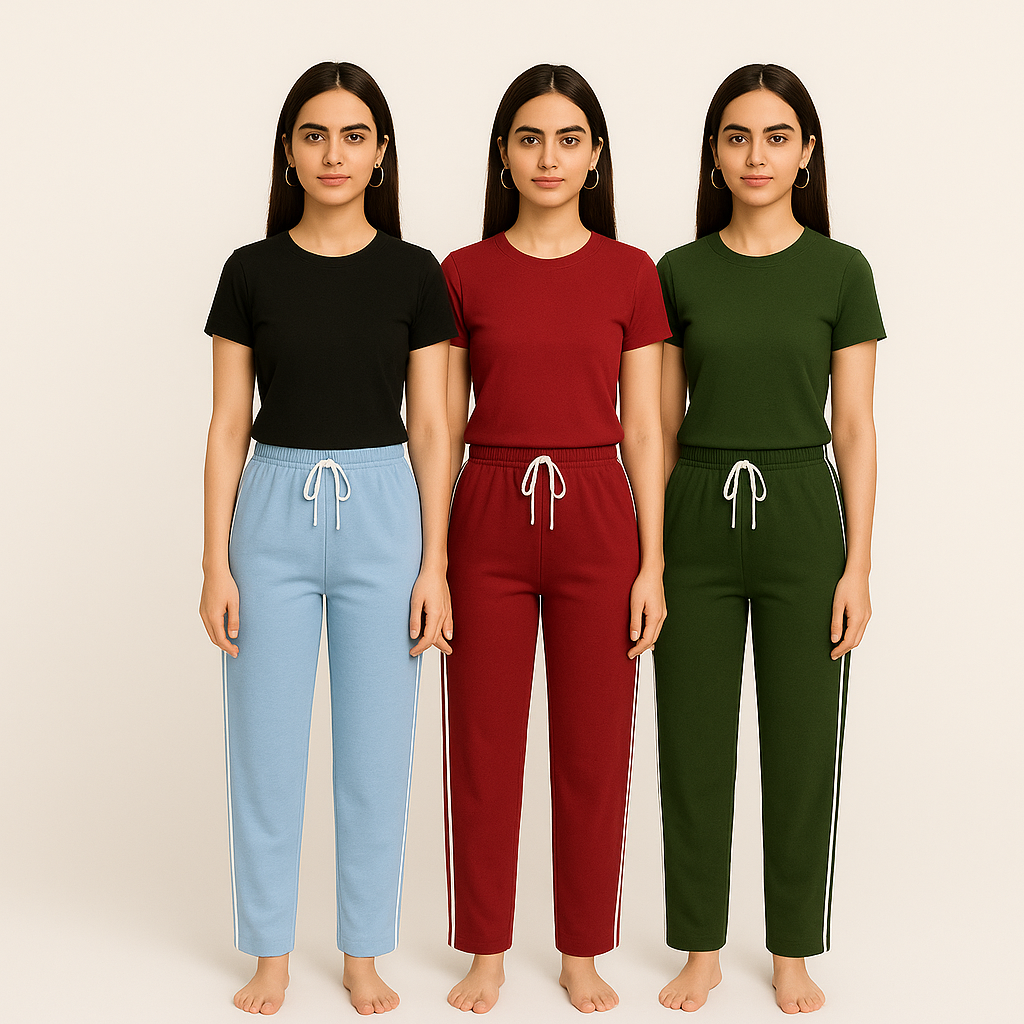 Pack of 3 Aero Deck Side-Strip Jersey Trousers for Her – Random Colors