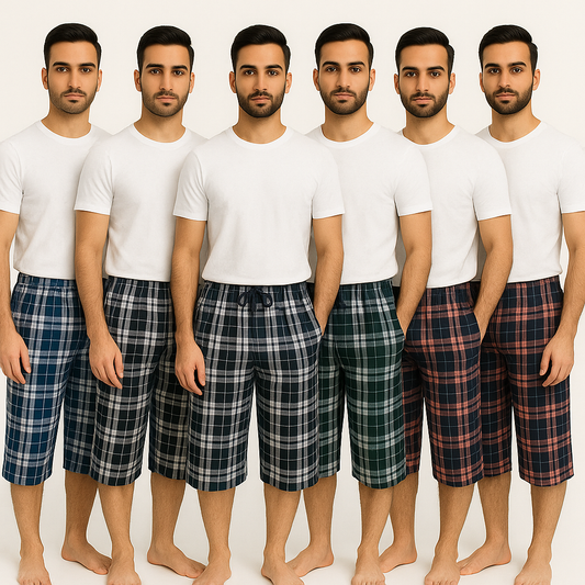 Pack of 5 Aero Deck Checkered Cotton 3 Quarter Shorts– Random Colors