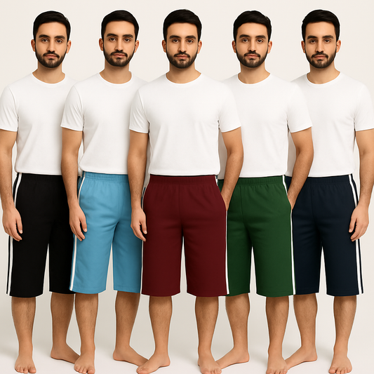Pack of 5 Aero Deck Side Strip Jersey 3 Quarter Shorts – Random Colors