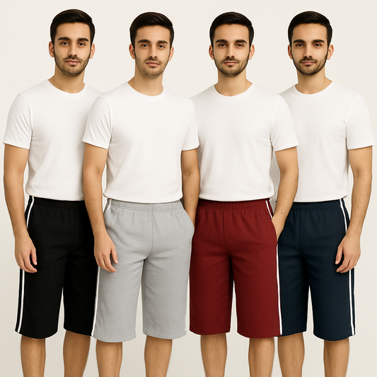 Pack of 4 Aero Deck Side Strip Jersey 3 Quarter Shorts – Random Colors