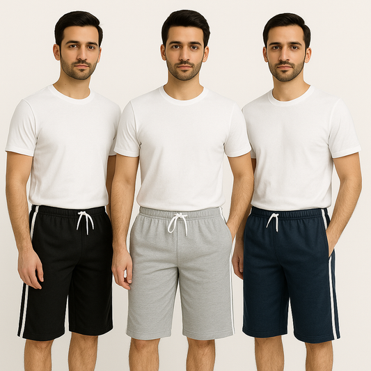 Pack of 3 Aero Deck Side Strip Jersey 3 Quarter Shorts – Random Colors