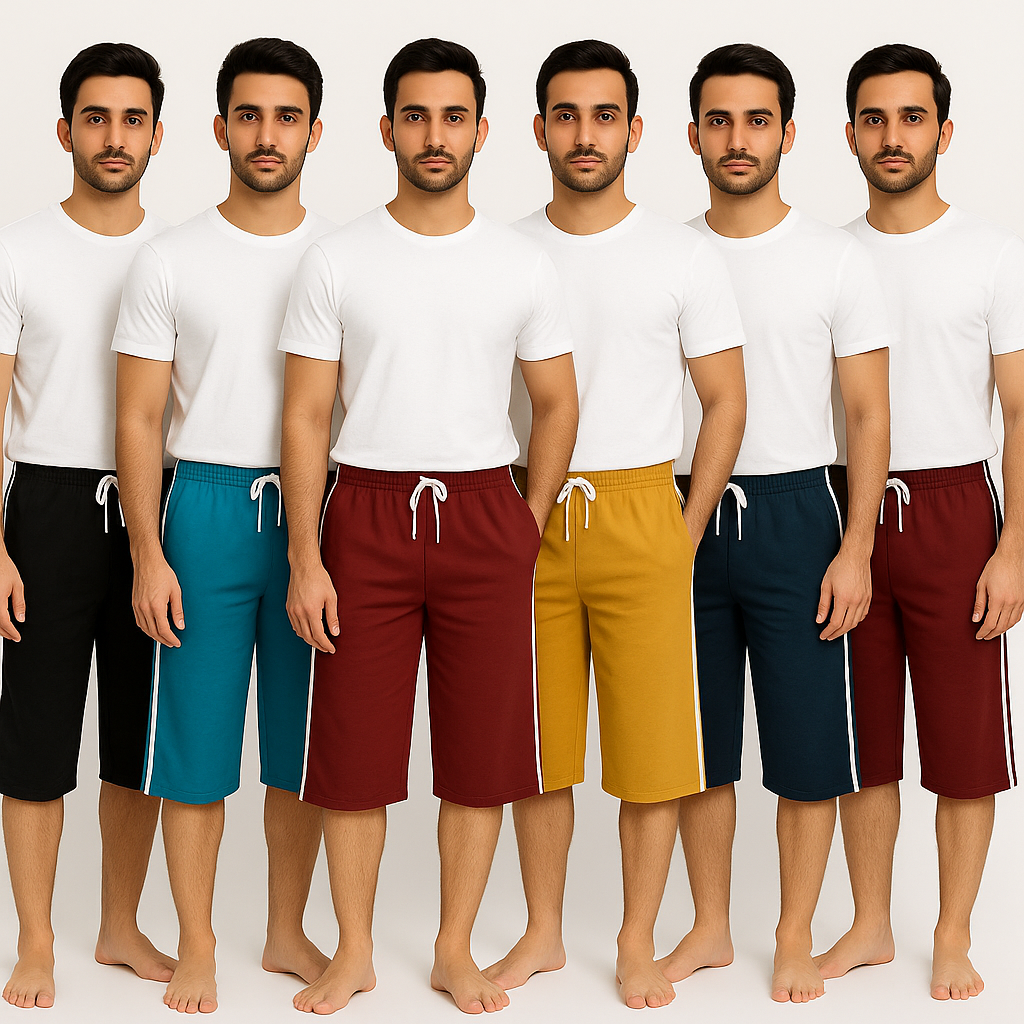Pack of 6 Aero Deck Side Strip Jersey 3 Quarter Shorts – Random Colors