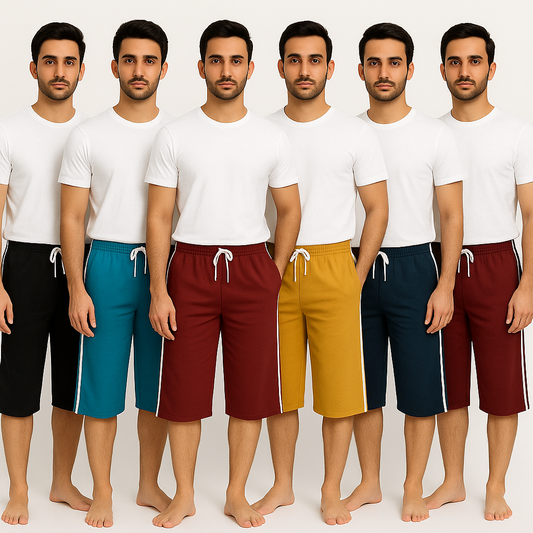 Pack of 6 Aero Deck Side Strip Jersey 3 Quarter Shorts – Random Colors