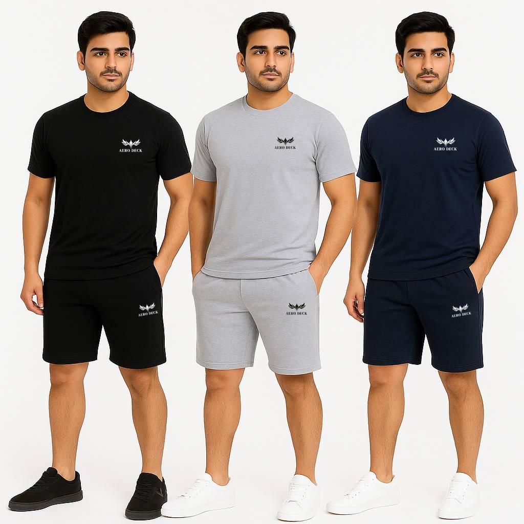 Pack of 3 – Men’s Regular Fit T-Shirt & Shorts Sets