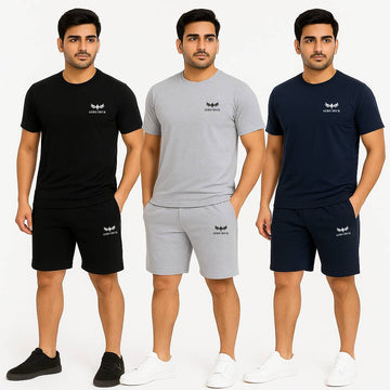 Pack of 3 – Men’s Regular Fit T-Shirt & Shorts Sets
