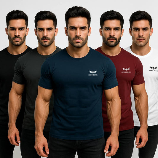 Pack of 5 Aero Deck Cotton Jersey T-Shirts – Random Colors