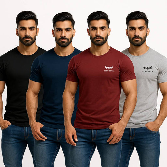 Pack of 4 Aero Deck Cotton Jersey T-Shirts – Random Colors