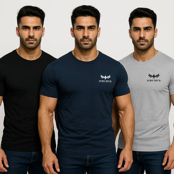 Pack of 3 Aero Deck Cotton Jersey T-Shirts – Random Colors