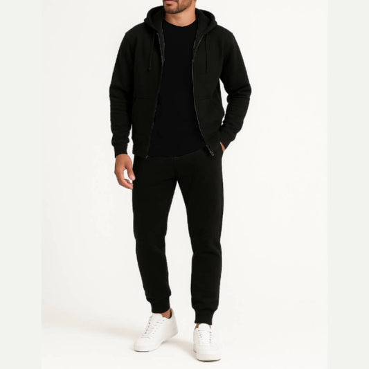 3-in-1 Black Hoodie & Trouser Set with Classic Black Tee