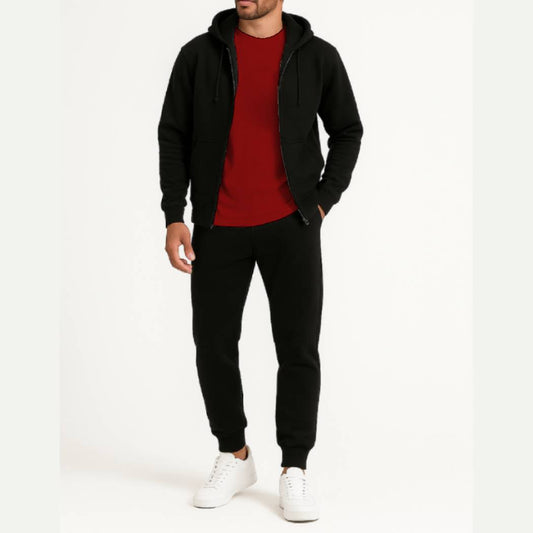 3-in-1 Black Hoodie & Trouser Set with Classic Red Tee