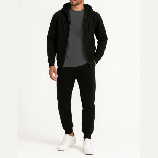 3-in-1 Black Hoodie & Trouser Set with Classic Grey Tee
