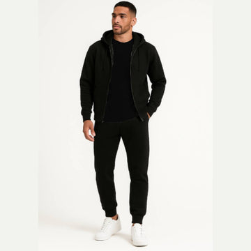 3-in-1 Black Hoodie & Trouser Set with Classic Black Tee