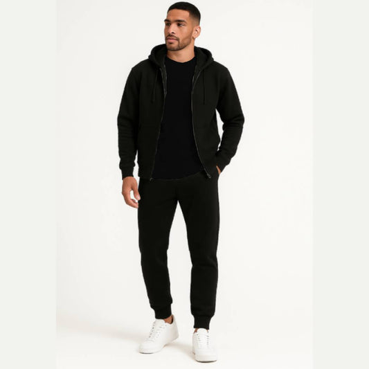 3-in-1 Black Hoodie & Trouser Set with Classic Black Tee