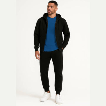 3-in-1 Black Hoodie & Trouser Set with Classic Blue Tee