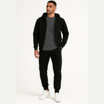 3-in-1 Black Hoodie & Trouser Set with Classic Grey Tee