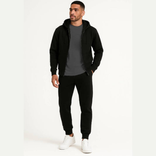 3-in-1 Black Hoodie & Trouser Set with Classic Grey Tee