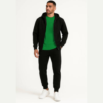 3-in-1 Black Hoodie & Trouser Set with Classic Green Tee