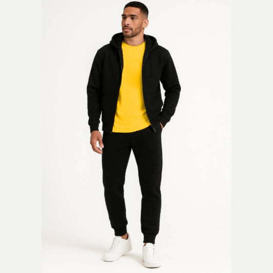 3-in-1 Black Hoodie & Trouser Set with Classic Yellow Tee