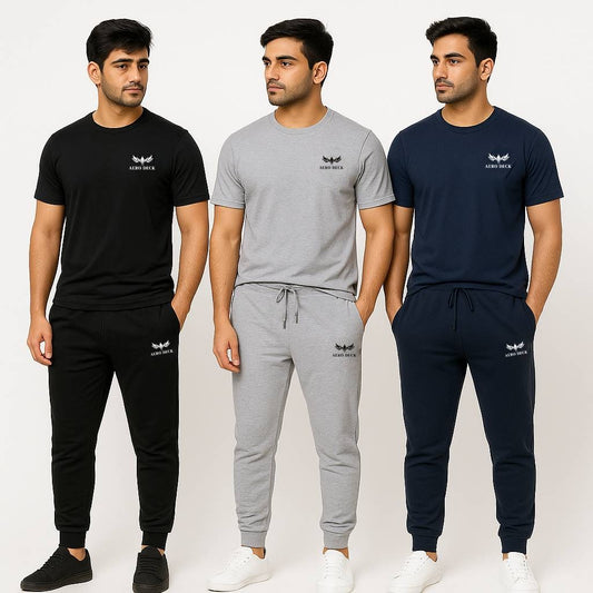 Pack of 3 – Men’s Basic Co-ord Sets (T-Shirt + Jogger Pants)